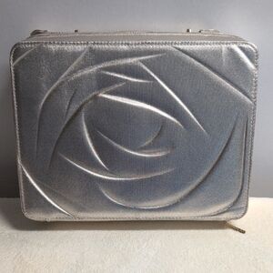 Lancome Cosmetics Makeup Train Bag/Travel Case Rose-Embossed Metallic Gold